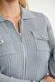 Knitwear Cardigan with Zipper Closure and Pockets - Gray - 5