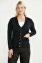 V-Neck Basic Knitwear Cardigan with Pockets - Black - 2