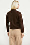 Large Pocket Zippered Knitwear Jacket - Brown - 5