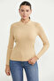 Collar Detailed Ribbed Knit Sweater - Beige - 3