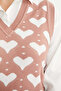 Heart Motif V-Neck Knit Sweater - Rose - 4