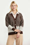 Oversize Patterned Knitwear Cardigan - Brown - 4