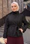 High Collar Belted Trench Coat 262155 - Black