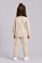 Girl's Beige Pajama Set with Elastic Ankles and Daisy Sweater with Cuffed Sleeves - 4