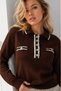 Polo Collar Buttoned Contrast Stripe and Pocket Detailed Long Sleeve Knitwear Sweater Aw26Kz00044 - 2