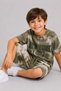 Boy's T-Shirt with Vintage Detailing and New York Print, Green Combed Cotton Shorts Set - 3