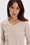 Women's V-Neck Front-Walked Knitwear Sweater Beige - 2