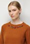 Women's Crew Neck Embroidered Wool Sweater Cinnamon - 3