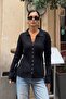 Women's Black Polo Collar Buttoned Premium Soft Knitwear Cardigan