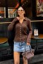 Women's Brown Polo Collar Buttoned Premium Soft Knitwear Cardigan - 3