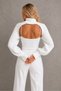 Women's High-Neck Long Sleeve Balloon Sleeve Modern Design Textured Stylish Casual White Knitwear Neck Collar Bolero - 3