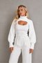 Women's High-Neck Long Sleeve Balloon Sleeve Modern Design Textured Stylish Casual White Knitwear Neck Collar Bolero - 5