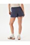 Navy Blue Blueberry Side Lace-Up, Zippered, Organic Cotton Wrap Shorts Skirt - 2