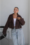 Brown Pleated Crop Jacket - 4199