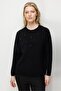 Women's Crew Neck Floral Wool Sweater Black - 2