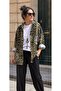 Gabardine fabric leopard jacket lycra joger pants inner body and necklace set standard size 38/46 compatible