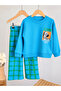 Boy's Top Zebra Printed Sweatshirt and Checkered Bottom Pants 3 Thread Fabric Top and Bottom Set - 2