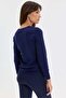 Women's V-Neck Front-Walked Knitwear Sweater Navy Blue - 3