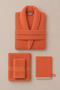 Eldy Women's Bathrobe Set 4 Pieces, 100% Cotton Certified Striped Shawl Collar Women's Bathrobe Set - Orange - 4