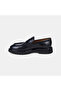 Men's Black Apron Stitched Thick Soled Leather Loafer - 3