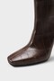 Women's Heeled Blunt Toe Side Zipper Casual Boots Momres Brown Crocodile - 5