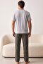 Gray Bear Printed Patterned Knitted Short Sleeve Pajama Set 8004 - 3