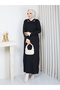 Cold Yarn Stone Collar and Lace Cuff Knitwear Dress - 3