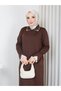 Cold Yarn Stone Collar and Lace Cuff Knitwear Dress - 4