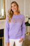 Women's Round Neck Long Sleeve Front and Back Lace Detailed Openwork Soft Comfortable Fit Lilac Knitwear Sweater - 7