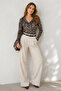 Women's Leopard Patterned Collared Long Sleeve Pleated Sandy Fabric Blouse - 4