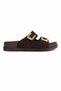 Women's Black Suede Look Gold Double Buckle Detailed Casual Slippers - 2