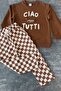 Ciao Dog Printed Checkered Boys' 2-Piece Set - Brown - 2