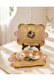 Italian Rosewood Patterned Coffee Presentation Tray 20X30 cm Decorative Tray with Gold Handles