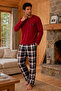 Combed Cotton Knitted Cotton Men's Long Sleeve Buttoned Fileto Embroidered Pocketed Burgundy Pajama Set - 2
