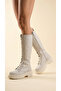 Low Heeled Zippered Below the Knee Plain Lace-Up Women's Boots - 3