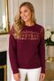 Women's Round Neck Long Sleeve Front and Back Lace Detailed Openwork Soft Comfortable Fit Burgundy Knitwear Sweater - 5