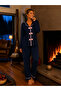 Bamboo Knitted Bow Tie Long Sleeve Navy Blue Women's Pajama Set - 2