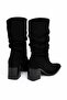 Women's Black Suede Pointed Toe Comfortable Stylish Thick Heeled Bellows Boots - 3
