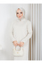 Cold Yarn Stone Collar and Lace Cuff Knitwear Dress - 4