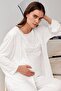 Long Sleeve Lace Lycra Viscose Maternity Dressing Gown Pajama Set - 4