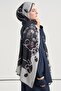 Roselle Pattern Norena Wool Shawl Navy Blue - 2