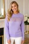 Women's Round Neck Long Sleeve Front and Back Lace Detailed Openwork Soft Comfortable Fit Lilac Knitwear Sweater - 2