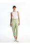 Green Elastic Waist Carrot Cut Satin Trousers - 2
