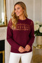 Women's Round Neck Long Sleeve Front and Back Lace Detailed Openwork Soft Comfortable Fit Burgundy Knitwear Sweater - 6