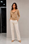 Women's Sand Beige Color Degaje Collar Long Sleeve Sandy Fabric Blouse - 4