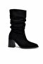 Women's Black Suede Pointed Toe Comfortable Stylish Thick Heeled Bellows Boots - 4