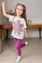 Girl's T-Shirt with Daisy and Text Detail on the Chest, Double Pockets and String Detail Sweatpants Set - 4