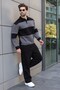 Black Color Blocked Polo Collar Men's Tracksuit Set E7368