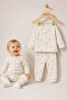 Baby Boys 100% Cotton Ecru Patterned Double Pajama Set - 3