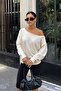 Women's Ecru Asymmetrical Low Collar Soft Knitwear Blouse - 4